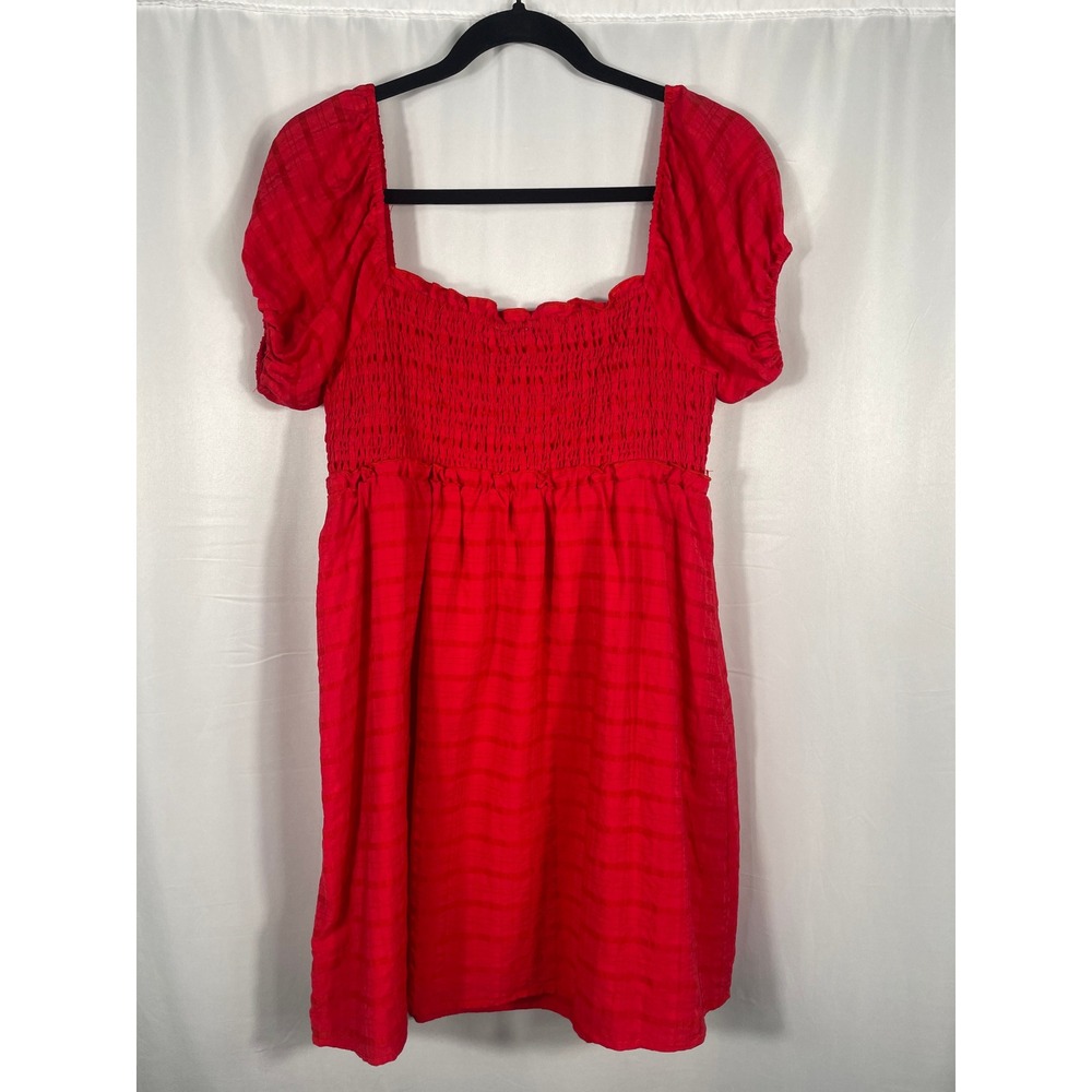 Le Lis Collection Red Smocked Puff Sleeve Mini Dress M